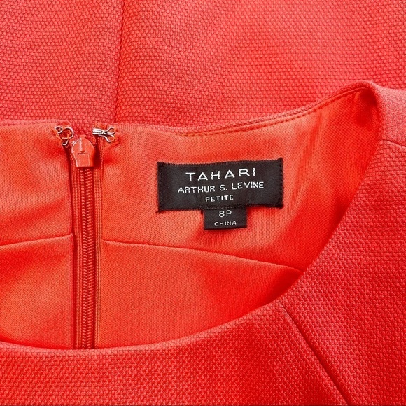 Tahari Coral Orange Textured Wrap Sheath Dress with Pockets 8 Medium - Picture 9 of 11
